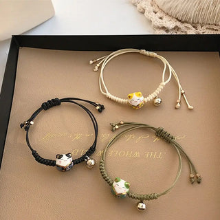 1 x Handmade Maneki Neko Red Rope Bracelet – Lucky Cat Charm Jewelry