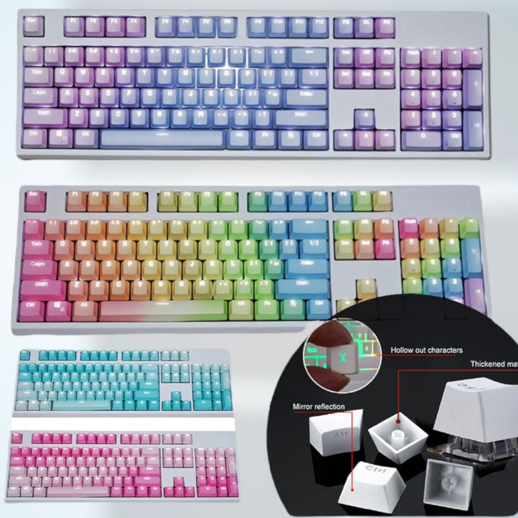 104Pcs PBT Pastel Backlit Rainbow Keycaps Accessory The Kawaii Shoppu