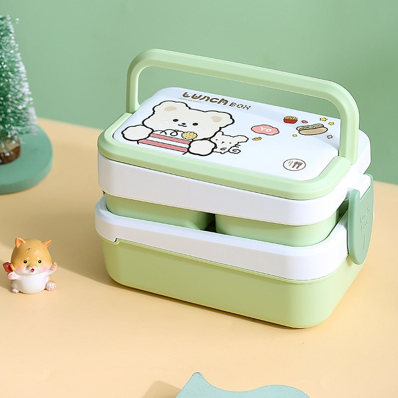 1350ML Kawaii Character Bento Box w/ Spoon/Fork Green Home & Kitchen by The Kawaii Shoppu | The Kawaii Shoppu