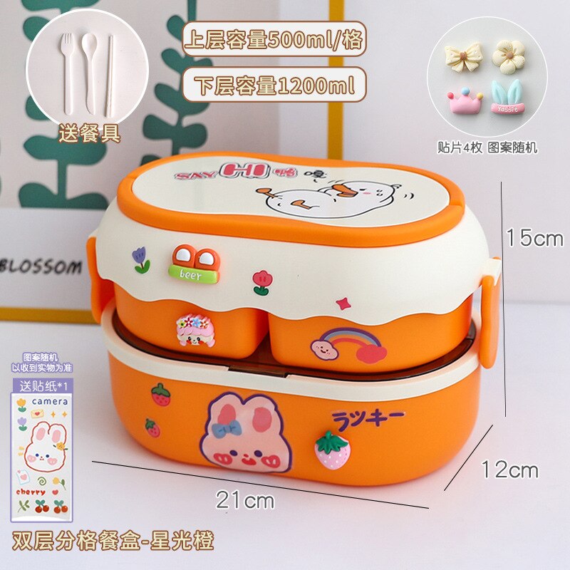 1350ML Kawaii Character Bento Box w/ Spoon/Fork Orange Home & Kitchen by The Kawaii Shoppu | The Kawaii Shoppu