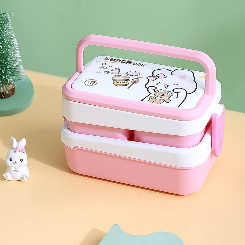 1350ML Kawaii Character Bento Box w/ Spoon/Fork Pink Home & Kitchen by The Kawaii Shoppu | The Kawaii Shoppu