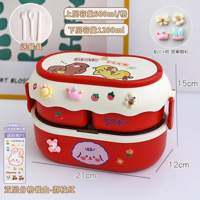 1350ML Kawaii Character Bento Box w/ Spoon/Fork Red Home & Kitchen by The Kawaii Shoppu | The Kawaii Shoppu