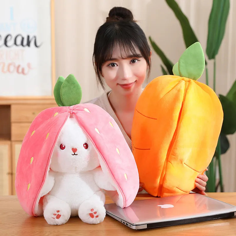 18/25cm Strawberry Carrot Bunny Zipper Surprise Plushie