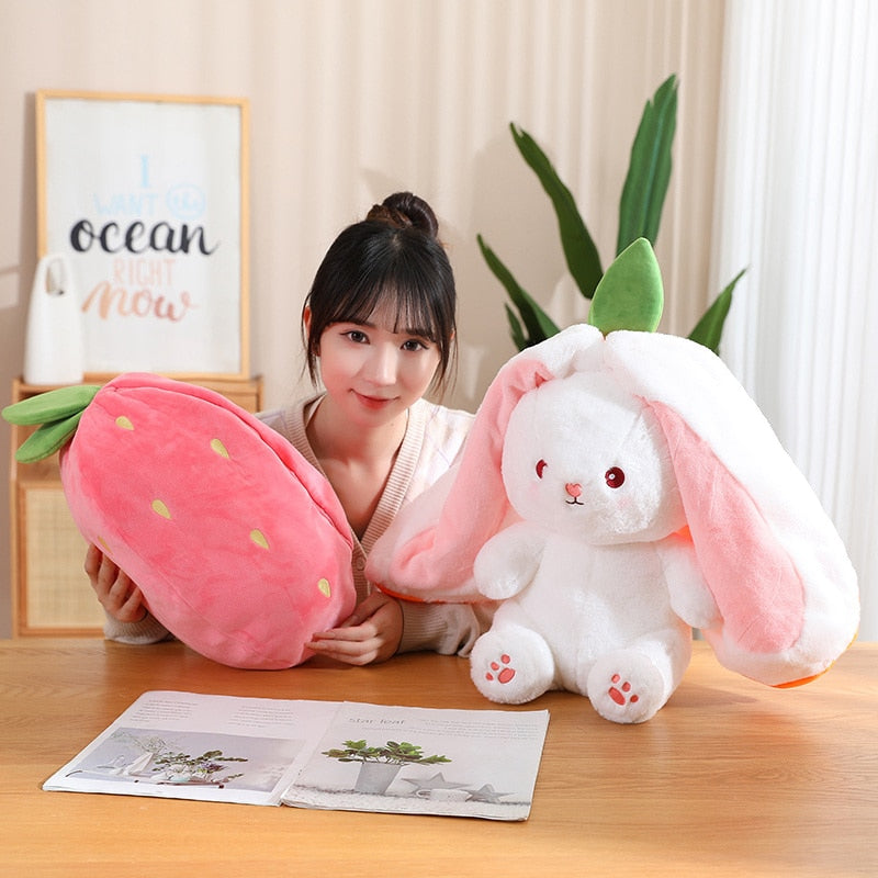18/25cm Strawberry / Carrot Bunny Zipper Surprise Plushie Soft Toy by The Kawaii Shoppu | The Kawaii Shoppu