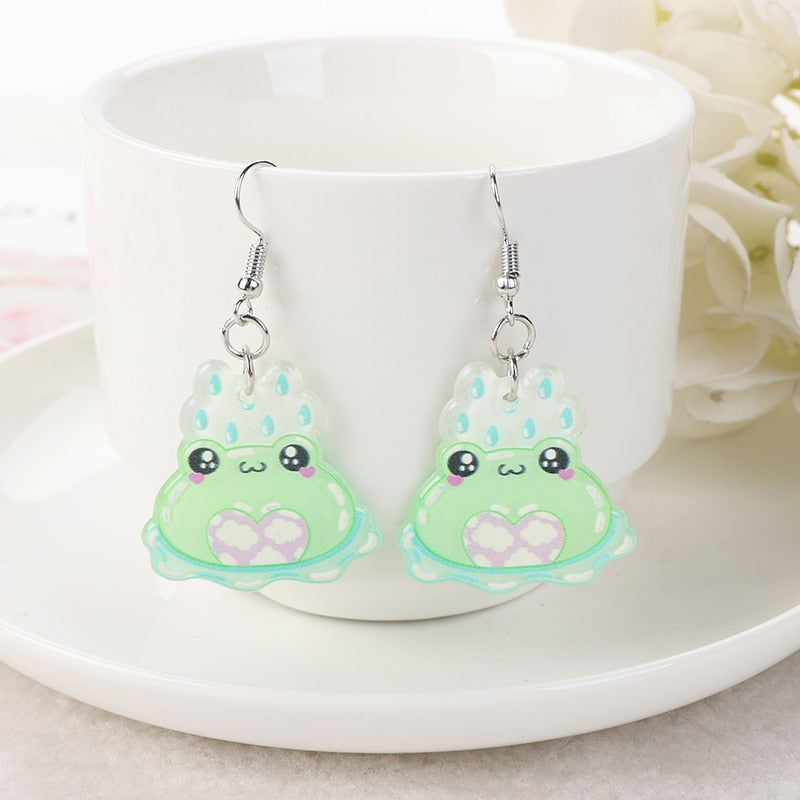 1Pair Cute Love Frog Resin Earrings Pond Frog Earrings by The Kawaii Shoppu | The Kawaii Shoppu