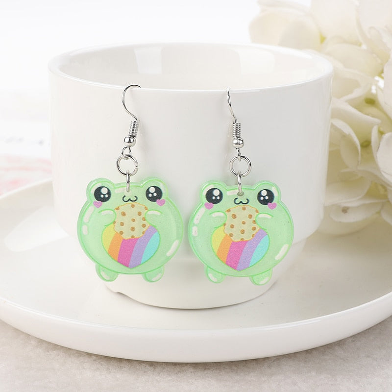 1Pair Cute Love Frog Resin Earrings Pride Love Cookie Earrings by The Kawaii Shoppu | The Kawaii Shoppu