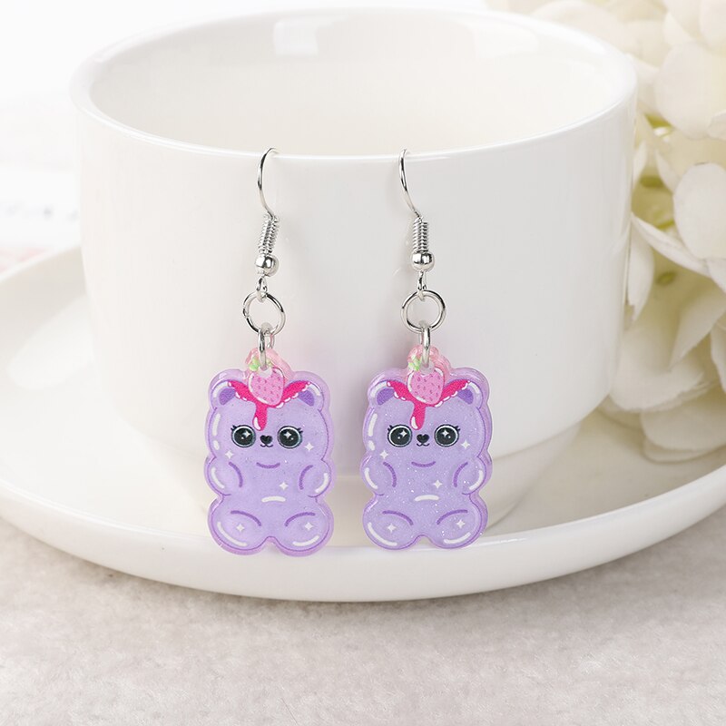 1Pair Gummy Bears Resin Earrings Purple Earrings by The Kawaii Shoppu | The Kawaii Shoppu