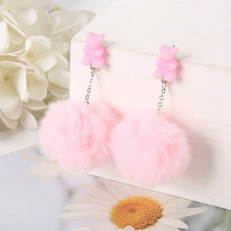 1Pair Pom Pom Bear Kawaii Earrings Jewellery The Kawaii Shoppu