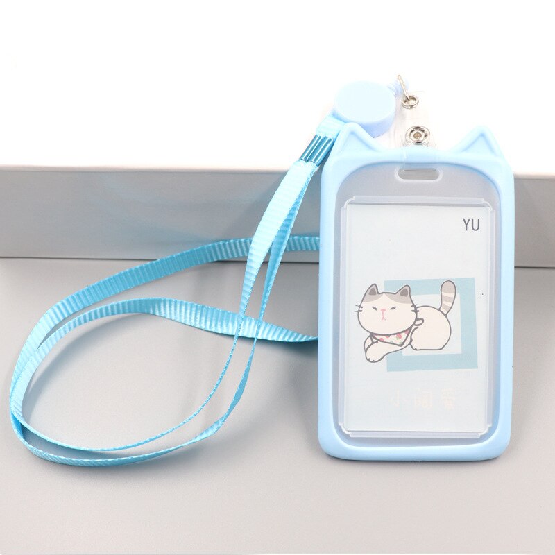 1PC Card Holder with Retractable Reel Lanyard blue Stationery by The Kawaii Shoppu | The Kawaii Shoppu