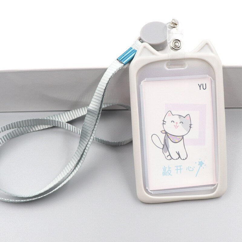 1PC Card Holder with Retractable Reel Lanyard gray Stationery by The Kawaii Shoppu | The Kawaii Shoppu