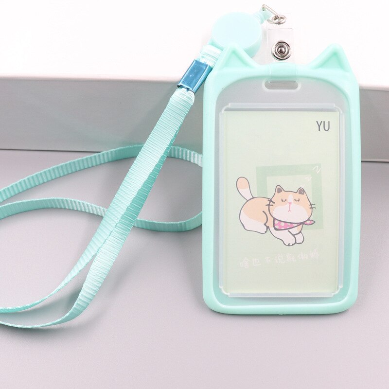 1PC Card Holder with Retractable Reel Lanyard green Stationery by The Kawaii Shoppu | The Kawaii Shoppu