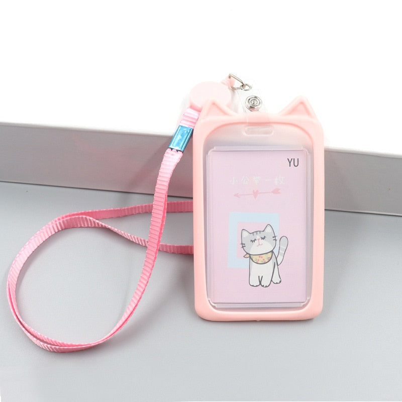 1PC Card Holder with Retractable Reel Lanyard Pink Stationery by The Kawaii Shoppu | The Kawaii Shoppu