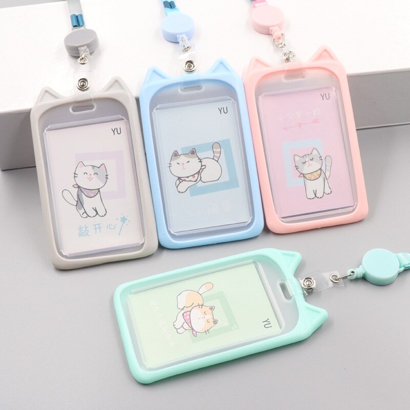 1PC Card Holder with Retractable Reel Lanyard Stationery by The Kawaii Shoppu | The Kawaii Shoppu