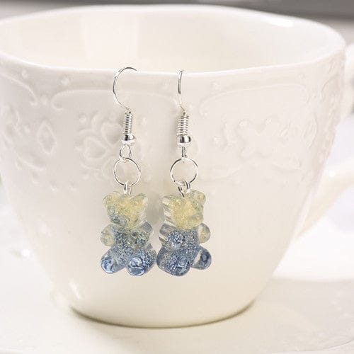 1pc Duo Tone Gummy Bear Earrings Fade Clear Blue null The Kawaii Shoppu