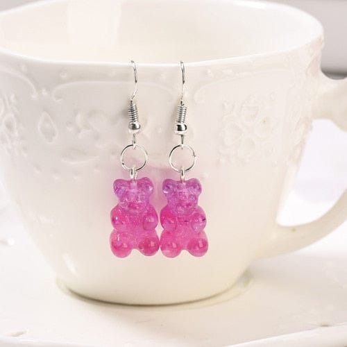 1pc Duo Tone Gummy Bear Earrings Fuschia null The Kawaii Shoppu