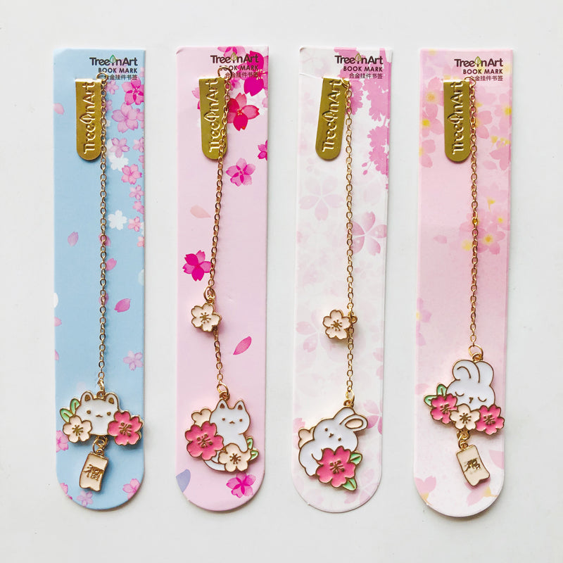 1pc Sakura Rabbit/Cat Chain Pendant Bookmark Stationery by The Kawaii Shoppu | The Kawaii Shoppu