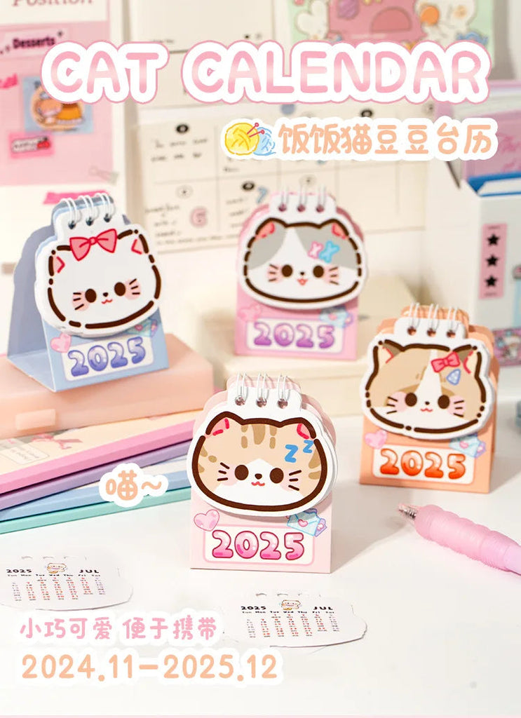 2025 Kawaii Cartoon Cat Mini Pocket Desk Calendar Stationery by The Kawaii Shoppu | The Kawaii Shoppu