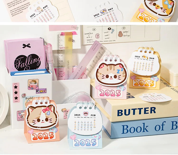 2025 Kawaii Cartoon Cat Mini Pocket Desk Calendar Stationery by The Kawaii Shoppu | The Kawaii Shoppu