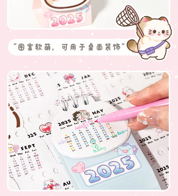 2025 Kawaii Cartoon Cat Mini Pocket Desk Calendar Stationery by The Kawaii Shoppu | The Kawaii Shoppu