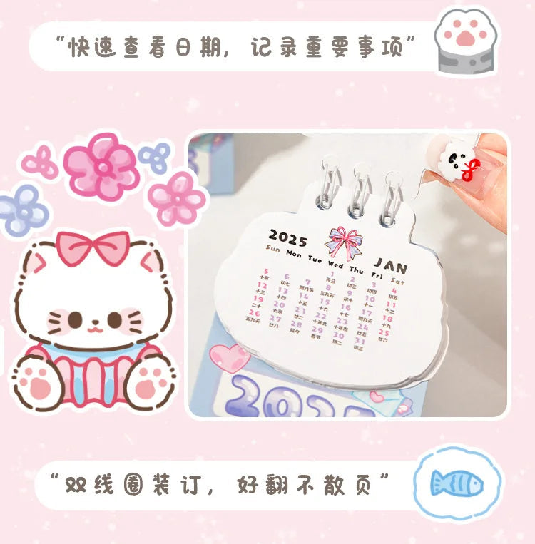 2025 Kawaii Cartoon Cat Mini Pocket Desk Calendar Stationery by The Kawaii Shoppu | The Kawaii Shoppu