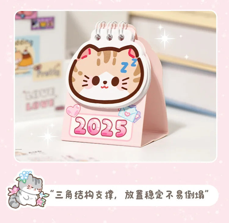 2025 Kawaii Cartoon Cat Mini Pocket Desk Calendar Stationery by The Kawaii Shoppu | The Kawaii Shoppu