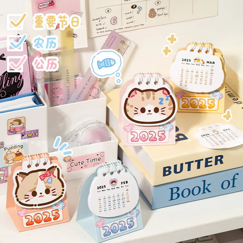 2025 Kawaii Cartoon Cat Mini Pocket Desk Calendar Stationery by The Kawaii Shoppu | The Kawaii Shoppu