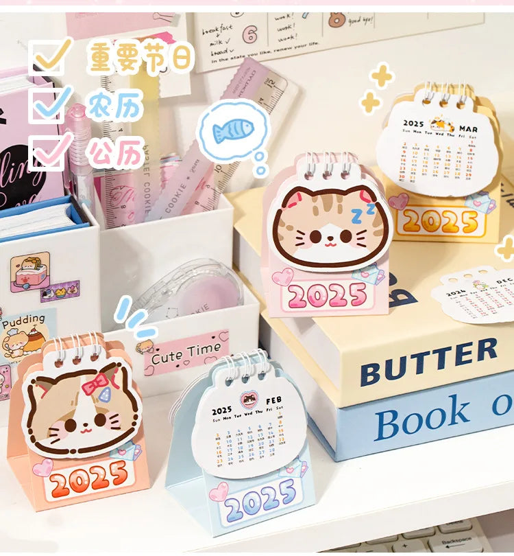 2025 Kawaii Cartoon Cat Mini Pocket Desk Calendar Stationery by The Kawaii Shoppu | The Kawaii Shoppu