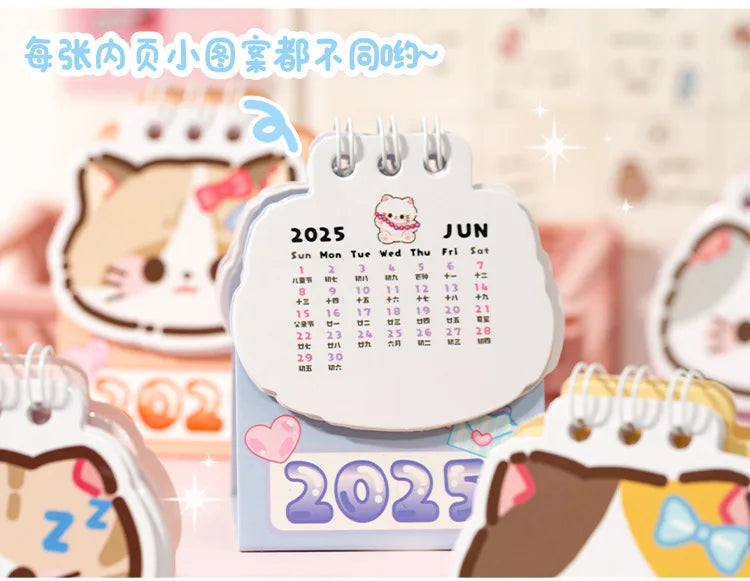 2025 Kawaii Cartoon Cat Mini Pocket Desk Calendar Stationery by The Kawaii Shoppu | The Kawaii Shoppu