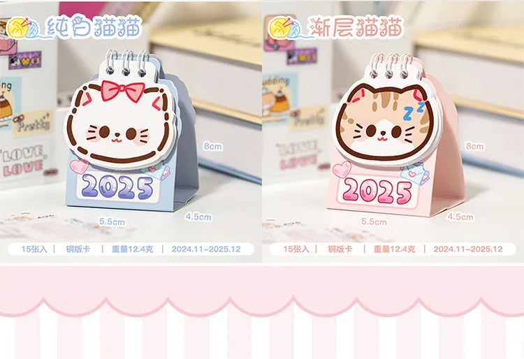 2025 Kawaii Cartoon Cat Mini Pocket Desk Calendar Stationery by The Kawaii Shoppu | The Kawaii Shoppu