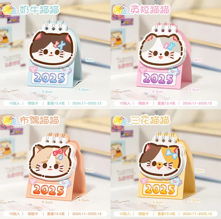 2025 Kawaii Cartoon Cat Mini Pocket Desk Calendar Stationery by The Kawaii Shoppu | The Kawaii Shoppu