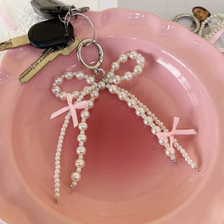 2025 Sweet Pearl Bow Keychain – Y2K Heart Pendant Accessory