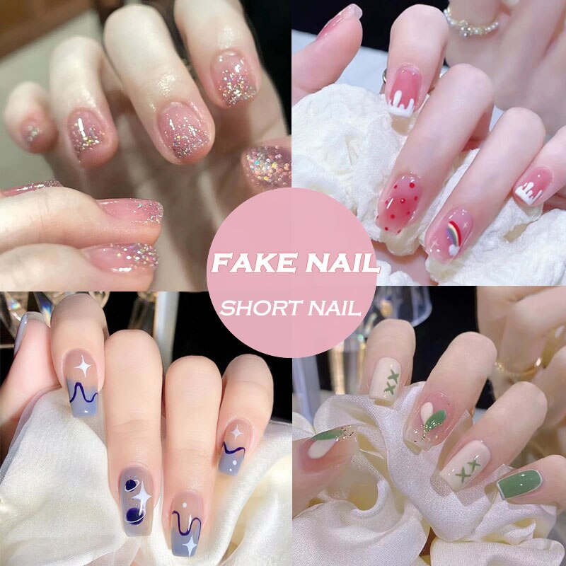 24Pcs/Set Short Kawaii Press on Fake Nails Set Accessories by The Kawaii Shoppu | The Kawaii Shoppu