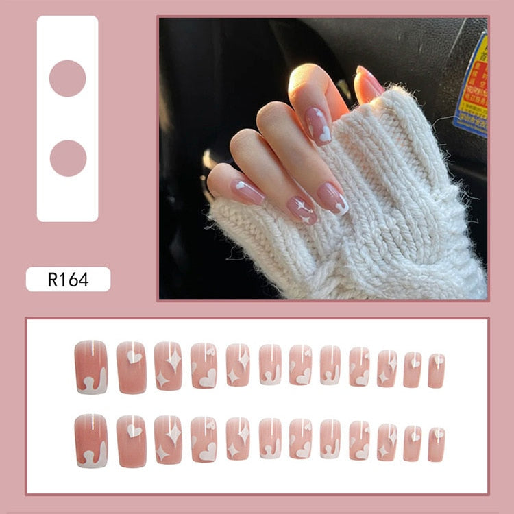 24Pcs/Set Short Kawaii Press on Fake Nails Set R164 Accessories by The Kawaii Shoppu | The Kawaii Shoppu