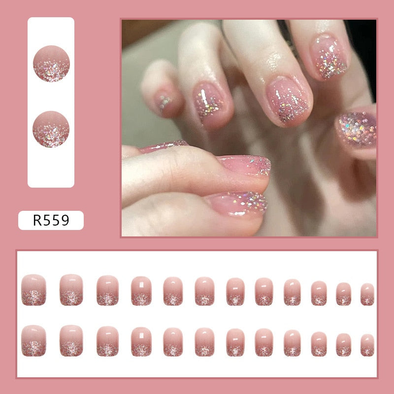 24Pcs/Set Short Kawaii Press on Fake Nails Set R559 Accessories by The Kawaii Shoppu | The Kawaii Shoppu