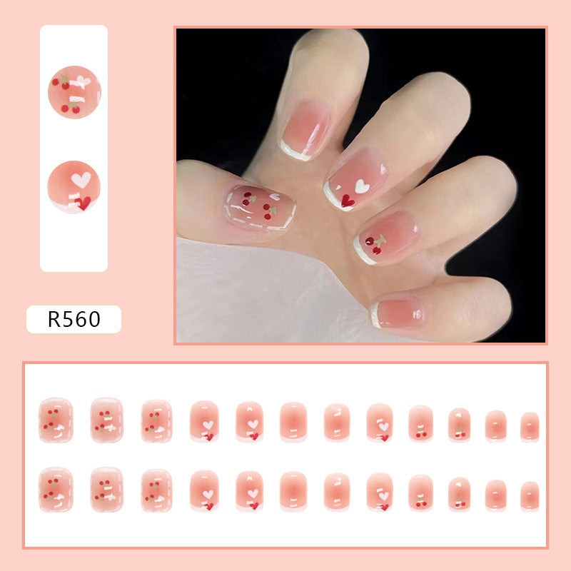 24Pcs/Set Short Kawaii Press on Fake Nails Set R560 Accessories by The Kawaii Shoppu | The Kawaii Shoppu