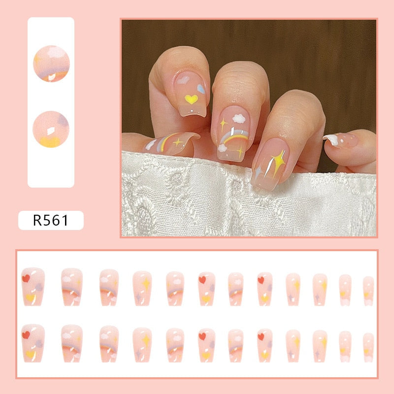 24Pcs/Set Short Kawaii Press on Fake Nails Set R561 Accessories by The Kawaii Shoppu | The Kawaii Shoppu