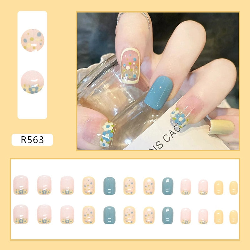 24Pcs/Set Short Kawaii Press on Fake Nails Set R563 Accessories by The Kawaii Shoppu | The Kawaii Shoppu