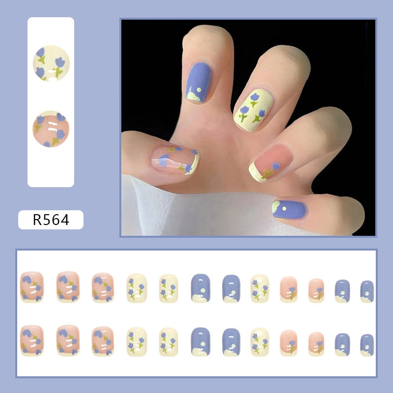 24Pcs/Set Short Kawaii Press on Fake Nails Set R564 Accessories by The Kawaii Shoppu | The Kawaii Shoppu