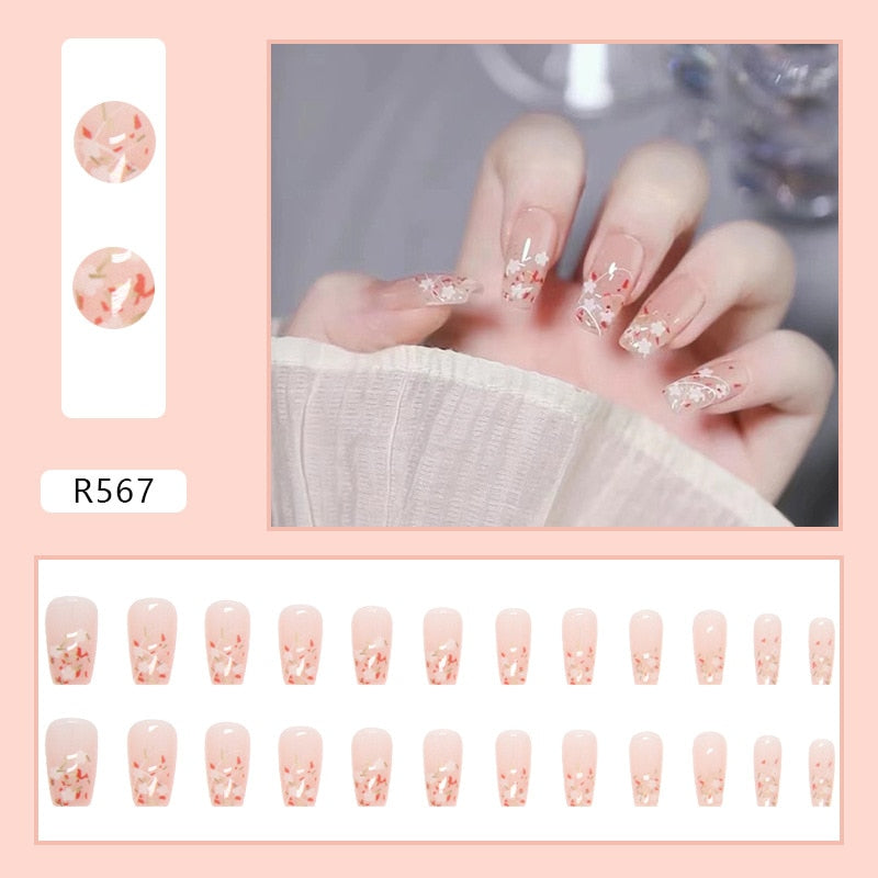 24Pcs/Set Short Kawaii Press on Fake Nails Set R567 Accessories by The Kawaii Shoppu | The Kawaii Shoppu