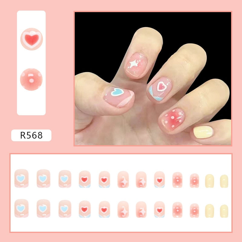 24Pcs/Set Short Kawaii Press on Fake Nails Set R568 Accessories by The Kawaii Shoppu | The Kawaii Shoppu