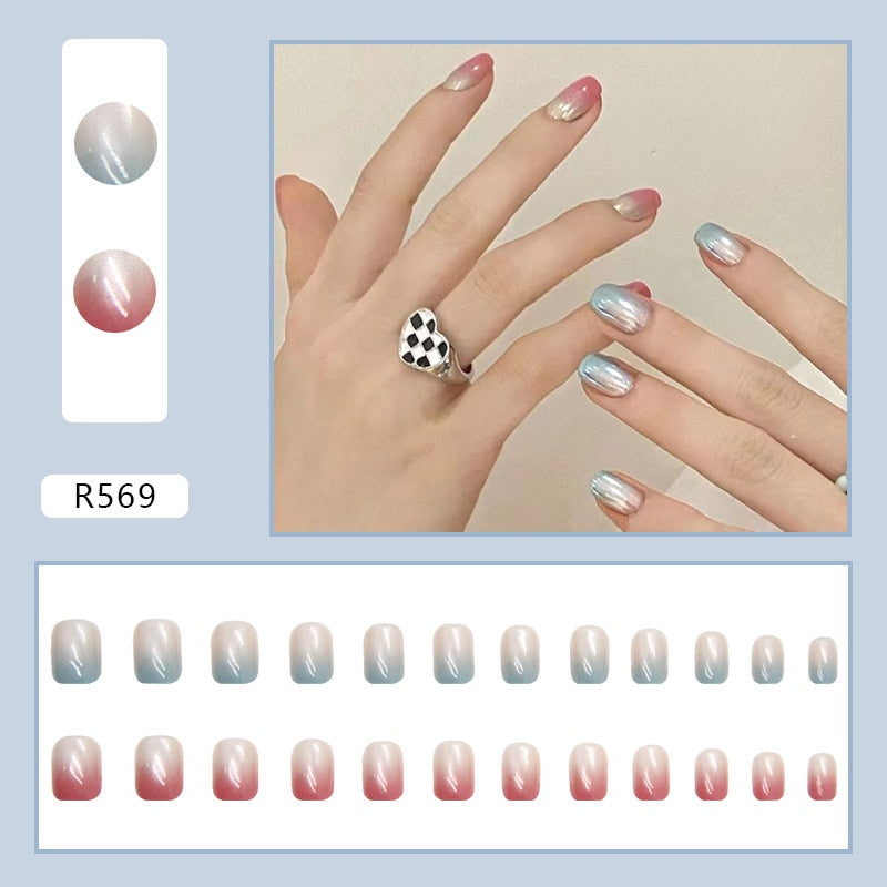 24Pcs/Set Short Kawaii Press on Fake Nails Set R569 Accessories by The Kawaii Shoppu | The Kawaii Shoppu