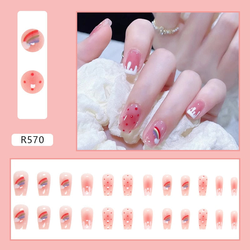 24Pcs/Set Short Kawaii Press on Fake Nails Set R570 Accessories by The Kawaii Shoppu | The Kawaii Shoppu