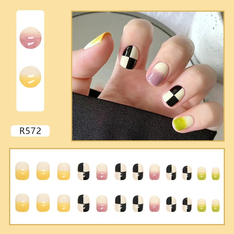 24Pcs/Set Short Kawaii Press on Fake Nails Set R572 Accessories by The Kawaii Shoppu | The Kawaii Shoppu