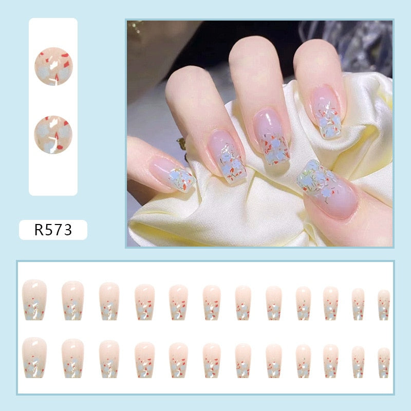 24Pcs/Set Short Kawaii Press on Fake Nails Set R573 Accessories by The Kawaii Shoppu | The Kawaii Shoppu