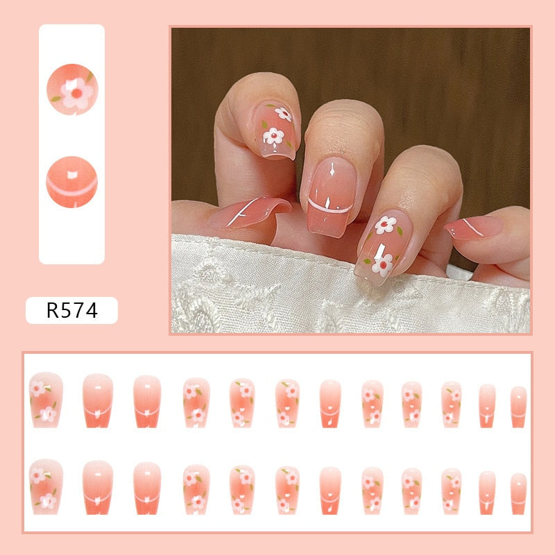 24Pcs/Set Short Kawaii Press on Fake Nails Set R574 Accessories by The Kawaii Shoppu | The Kawaii Shoppu