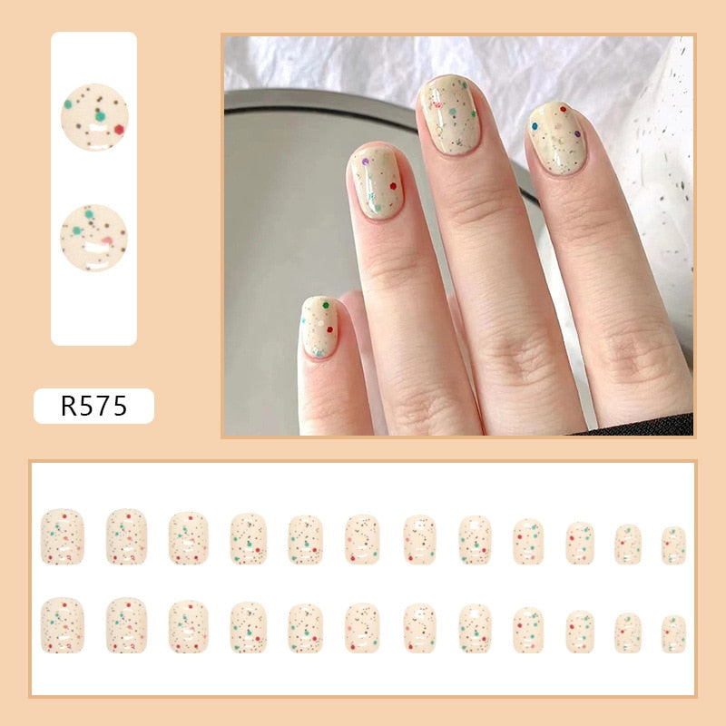 24Pcs/Set Short Kawaii Press on Fake Nails Set R575 Accessories by The Kawaii Shoppu | The Kawaii Shoppu