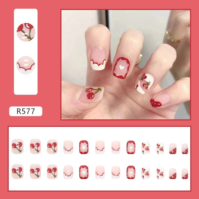 24Pcs/Set Short Kawaii Press on Fake Nails Set R577 Accessories by The Kawaii Shoppu | The Kawaii Shoppu