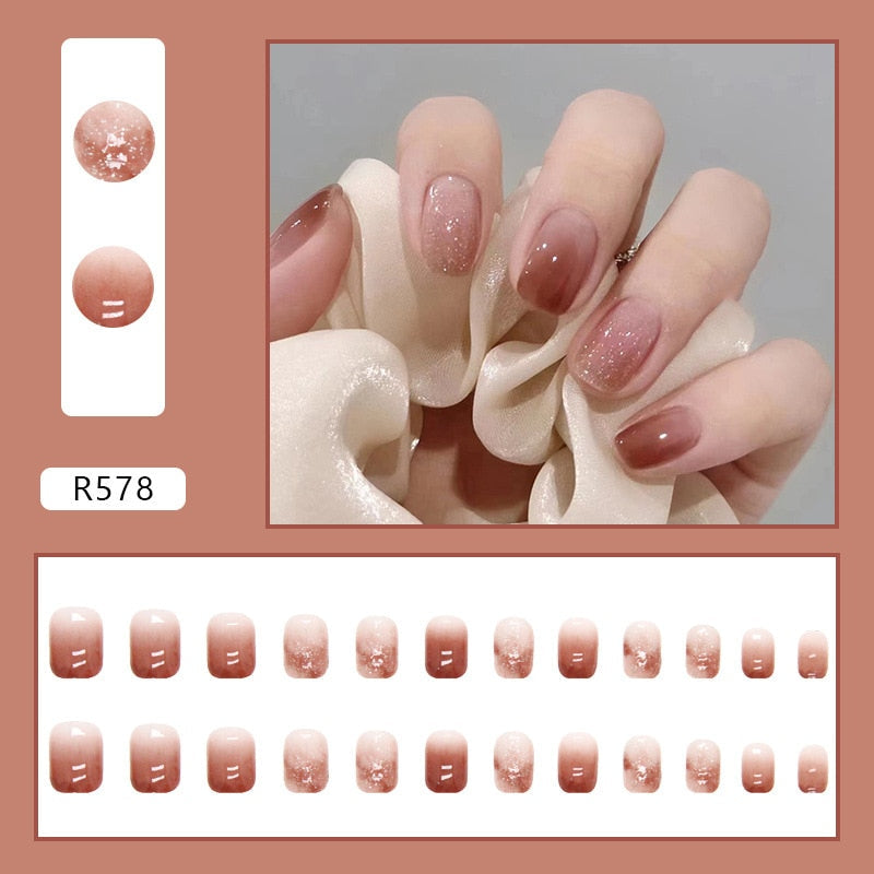 24Pcs/Set Short Kawaii Press on Fake Nails Set R578 Accessories by The Kawaii Shoppu | The Kawaii Shoppu