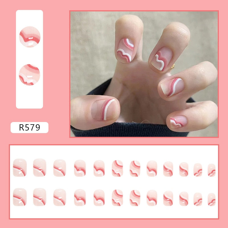 24Pcs/Set Short Kawaii Press on Fake Nails Set R579 Accessories by The Kawaii Shoppu | The Kawaii Shoppu