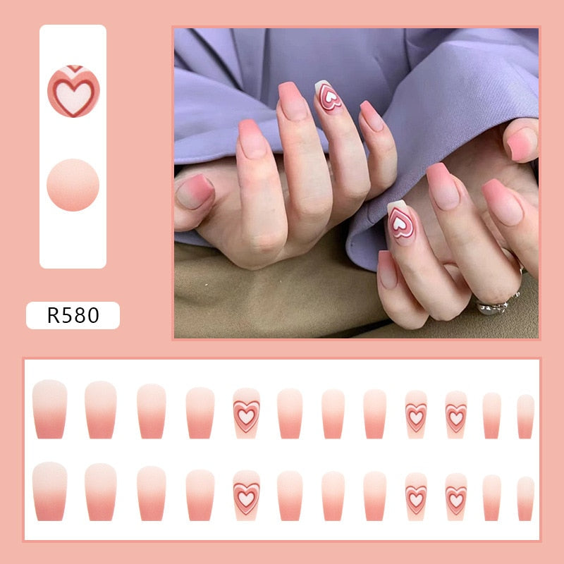 24Pcs/Set Short Kawaii Press on Fake Nails Set R580 Accessories by The Kawaii Shoppu | The Kawaii Shoppu